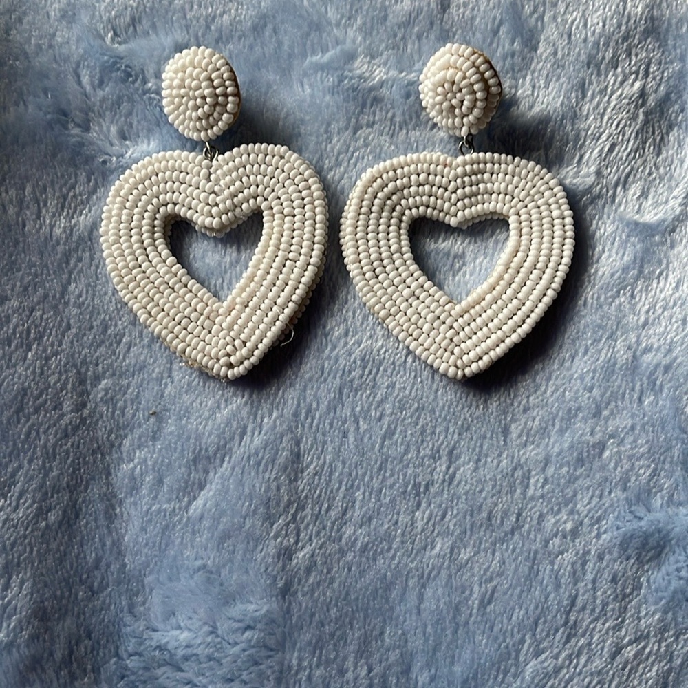 Elegant White Heart Earrings